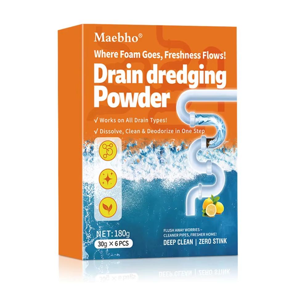 Drain Opener Powder 6pcs Kitchen Drain Unblocker Powerful Pipe Dredging Hair & Grease Cleaner Clogless Powder Unclogger Heavy 1pcs