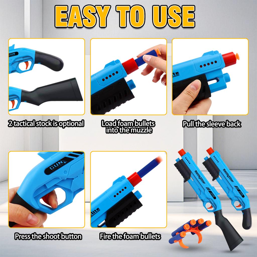 Non-Toxic Kids Outdoor Manual Foam Dart Blaster Gun With Dual Handles Safe Ammo Soft Bullet Multi Colors For Children
