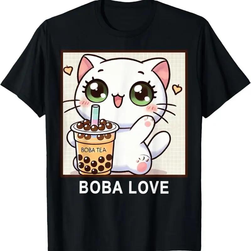 

Boba Love Kawaii Style Cute Kitten Drinking Tea T Shirt 5XL різнокольоровий