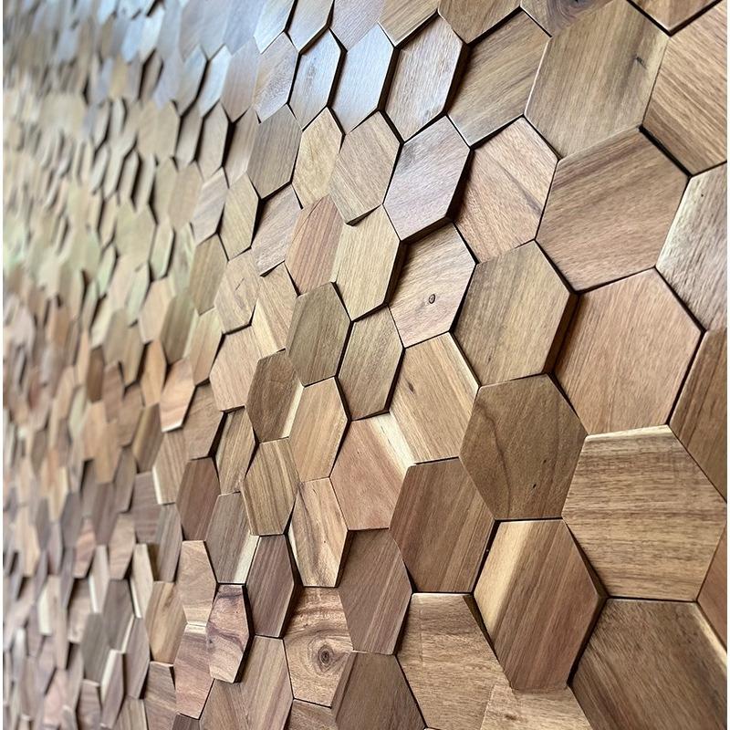 Creative Hexagonal Bevel Three-dimensional Mosaic Wooden Block Background Wall Decoration Bar Café Shop Wall Hanging Decoration