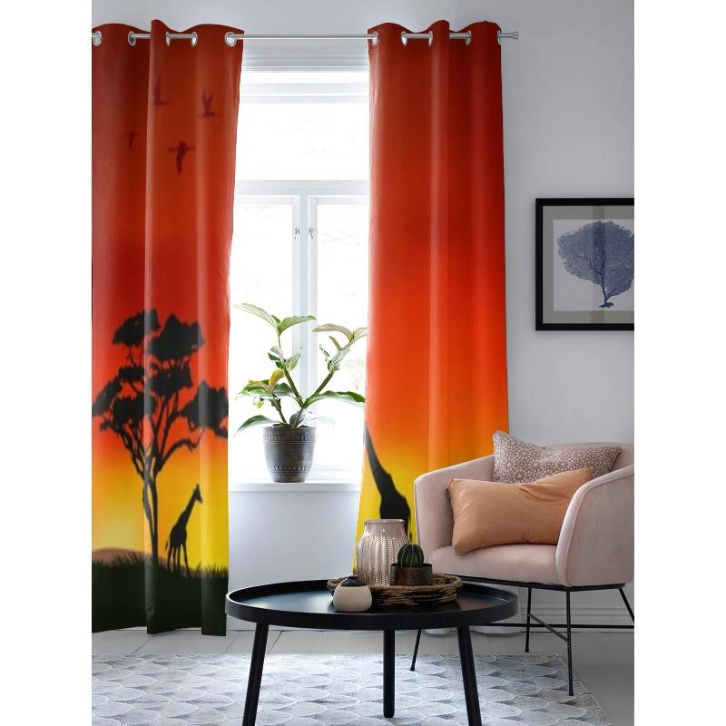 African Animals Giraffes In The Savannah Window Curtain For Living Room Bedroom Decor Curtains Luxury Kitchen Valance Curtains