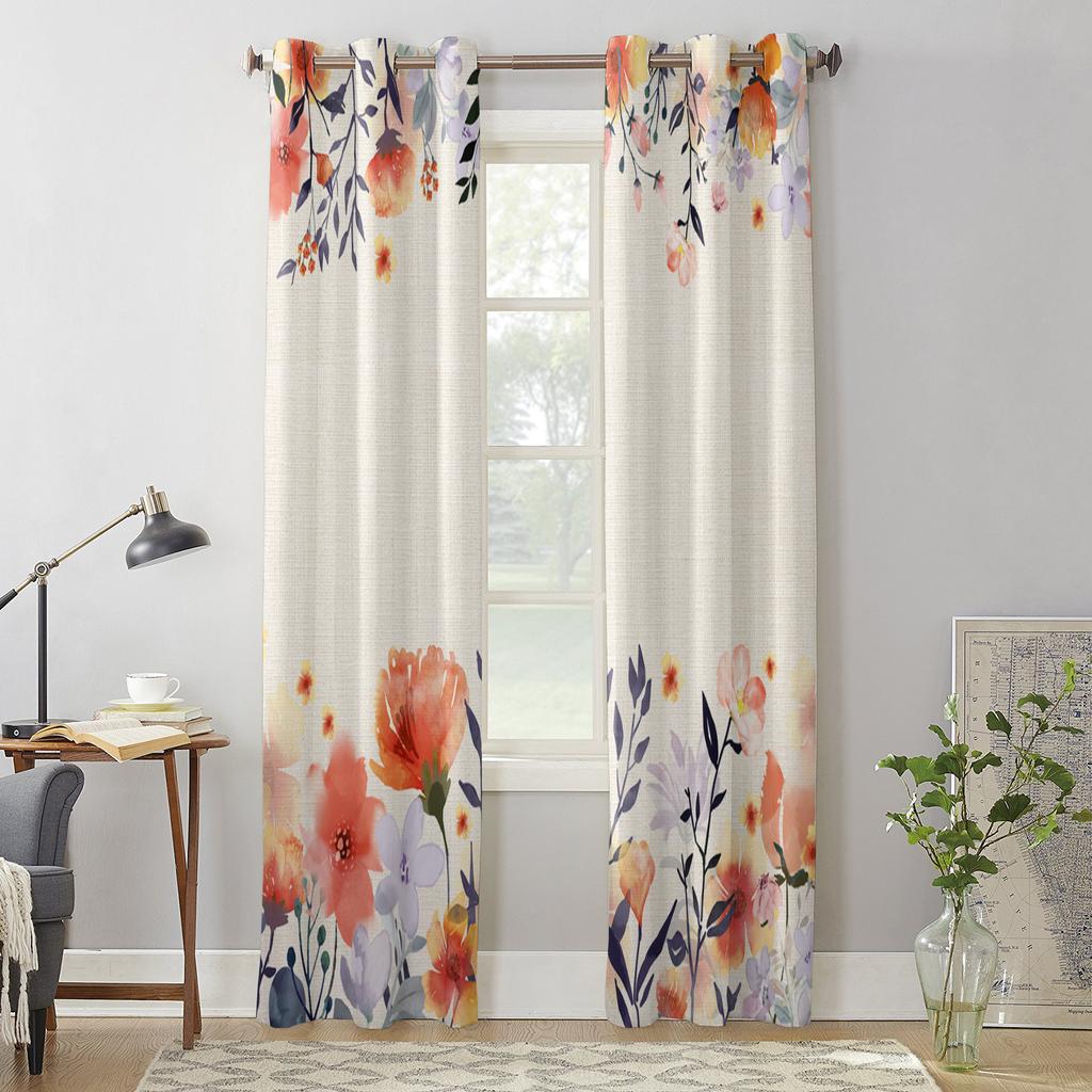 Pflanze Blume Aquarell Orange Fenster Vorhänge für Wohnzimmer Schlafzimmer Vorhang Modern Küche Jalousien Drapierungen Vorhänge