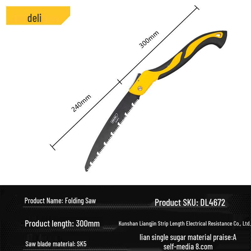 Deli Tools DL4671 Folding Hand Saw with Three-Sided Ground Teeth - Outdoor Multi-Functional