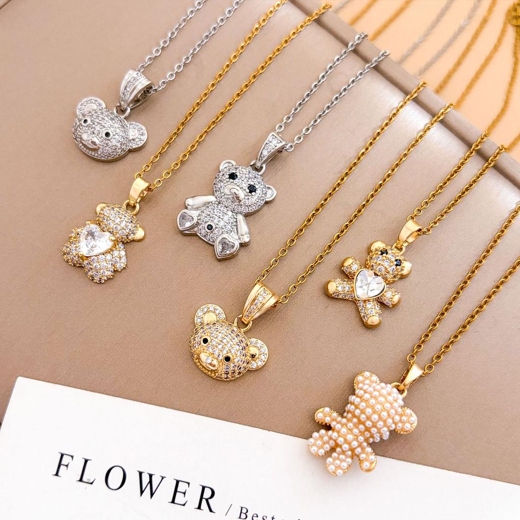 Necklace Fashion Zircon Bear Temperament Necklace Accessories Women's High Sense Light Luxury Full Zirconium Versatile Accessories