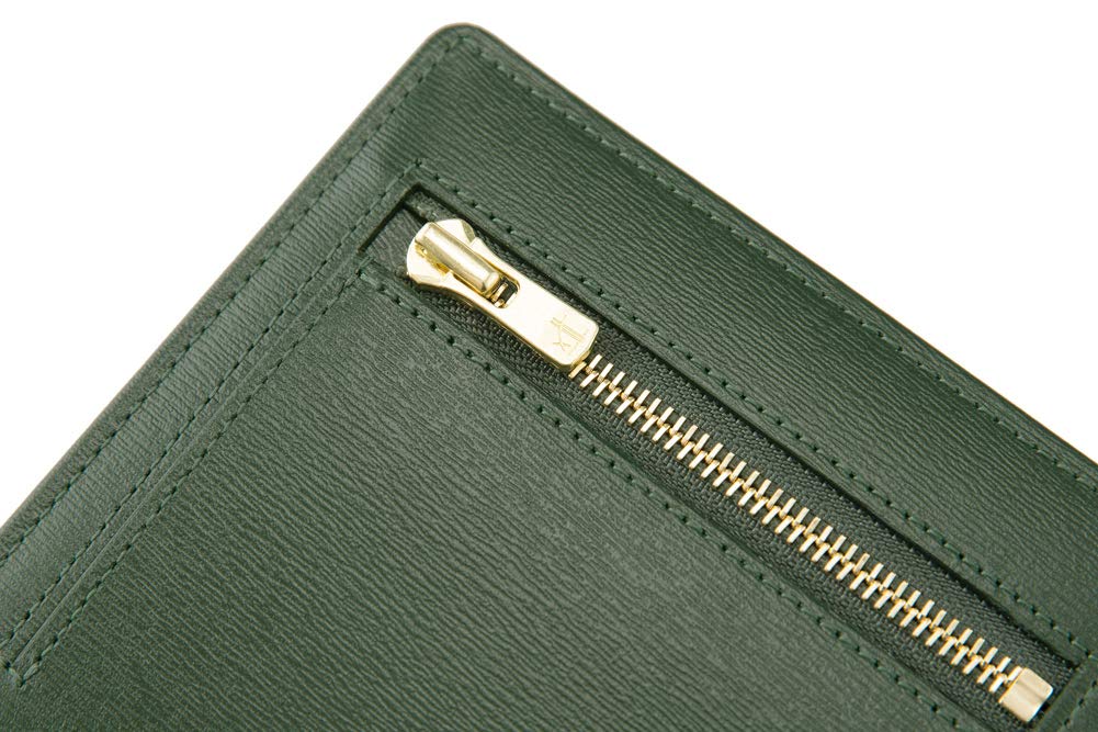 Box Calf Compact Card Case with Coin Purse Made in Japan Genuine Leather Day Gift Birthday Present Green 4432 [Cypris] Father's