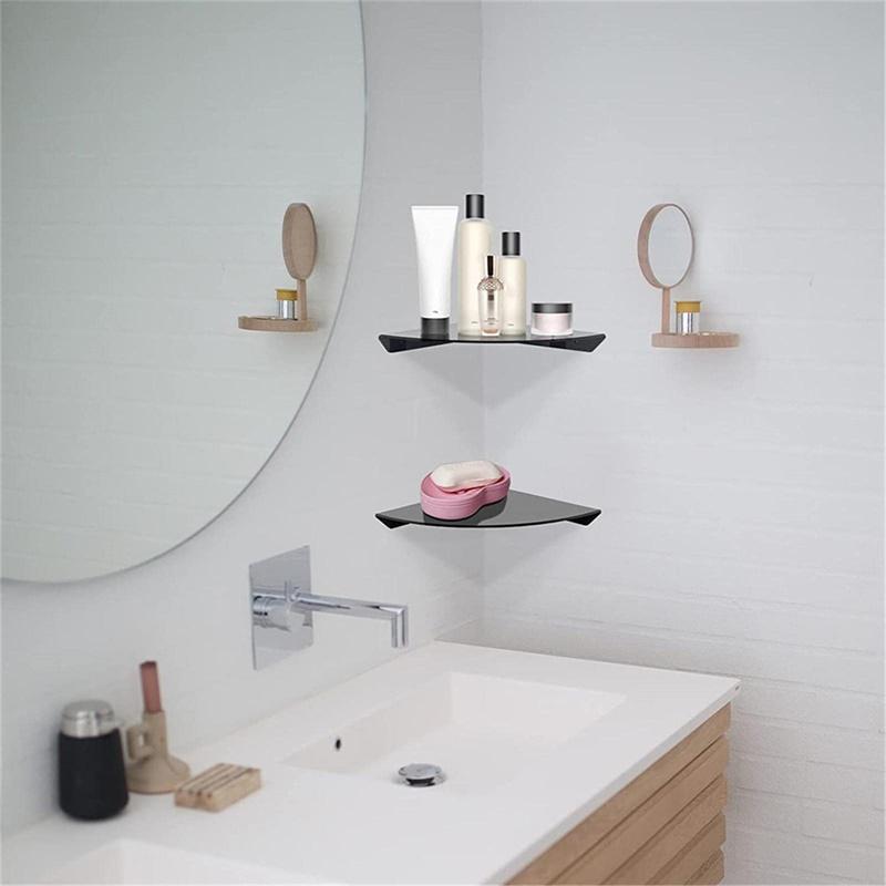 Floating Corner Shelf Wall Mount Acrylic Simple Shelf Wall Hanging Storage Rack For Kitchen, Bathroom, Bedroom 2Pcs