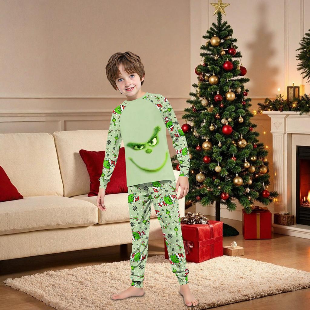 Familie Matchende Trykksett Pyjamas Loungewear Antrekk Familie Matchende Langermet Topp+Bukse Sett