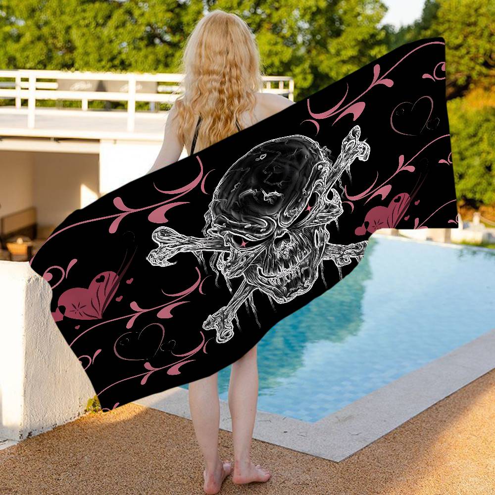 Horror Schädel Gothic Badetuch Mikrofaser Weich Wasserabsorbierend Atmungsaktiv Für Mädchen Kinder Dekorative Cartoon Strandtuch