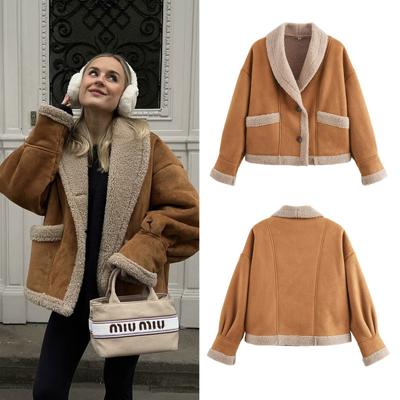 Fall And Winter Women's Retro Tweed Coat Lapel Loose Fur Top