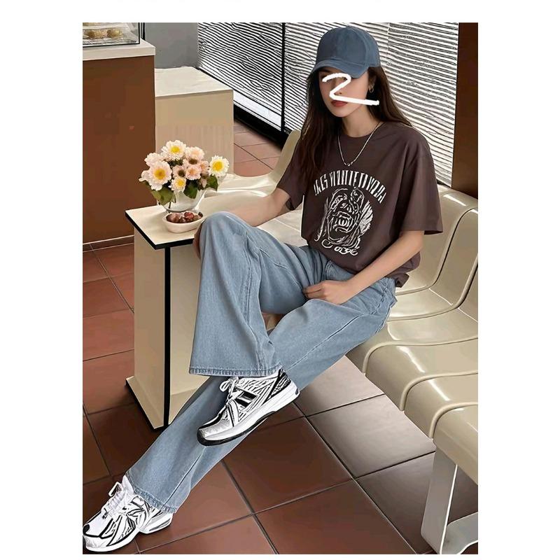 Women's Spring New Loose Casual Wide Leg Jeans Straight Leg Mop Pants