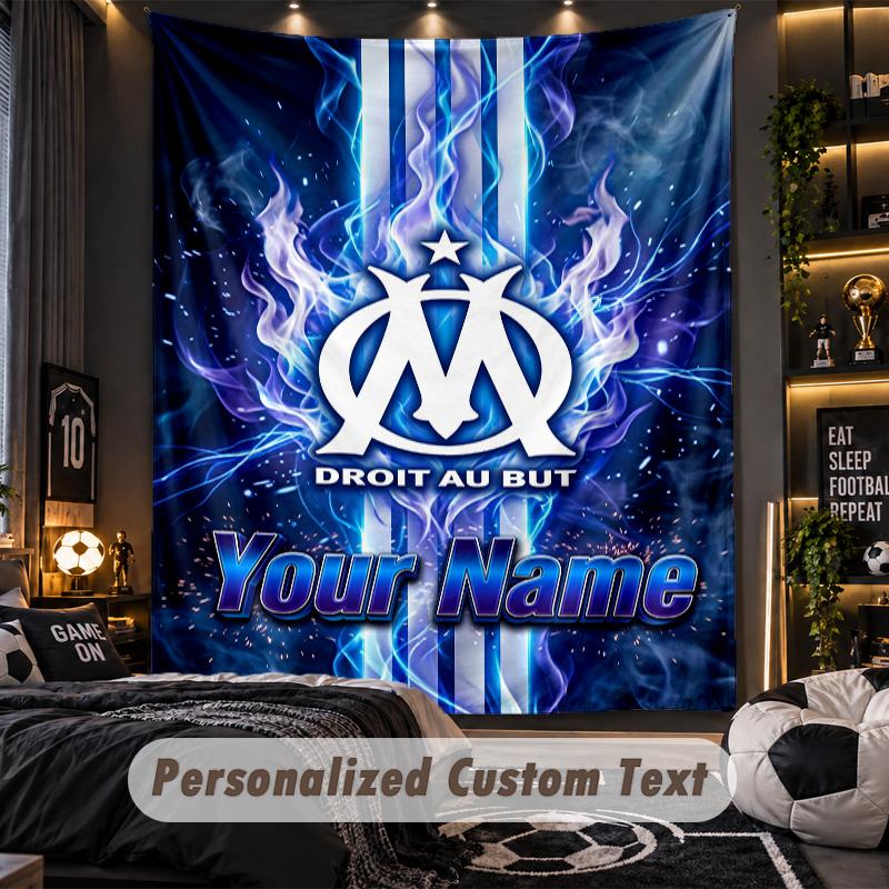 TapestryOlympique Marseille FC Custom Name Text Personalized Wall Hanging Tapestry Home Wall Decor