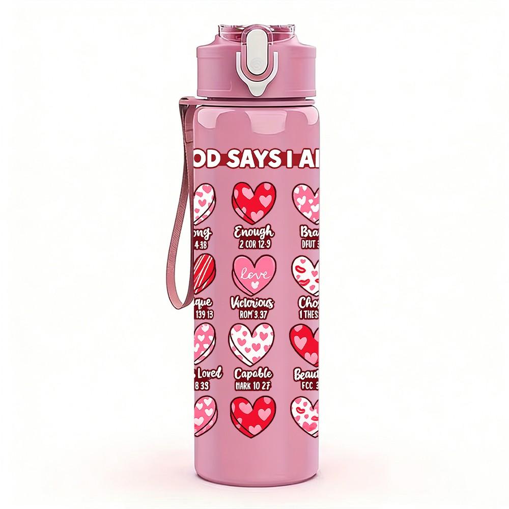1PC Heart Stack Love Letter Art Print 750ml Color Plastic Sports Water Bottle Leakproof Flip Straw Lid Suitable for Sports Office Home Use