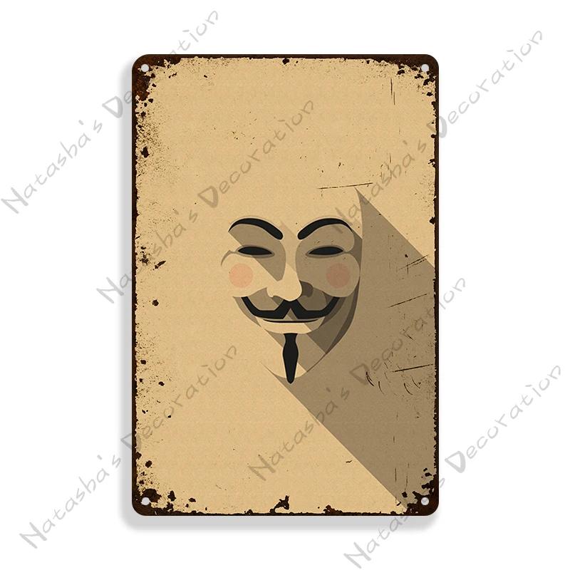 V for Vendetta Classic Movie Decorative Plate Metal Plate Vintage Poster Metal Tin Sign Cafe Garage Wall Decor Metal Plaque