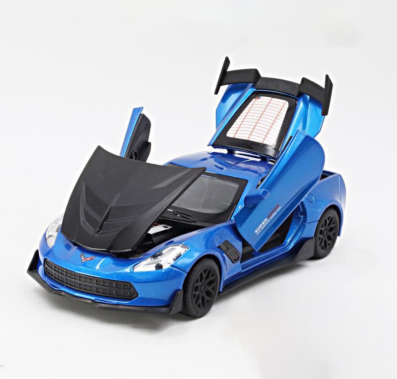1:32 Corvette ZR1 Supercar Model Car Alloy Car Sound and Light Simulation Pull Back Vehicles Cars Toys Birthday Gift