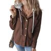 Women's Corduroy Jacket Casual Long Sleeved Hooded Button Down Short Jacket with Pockets