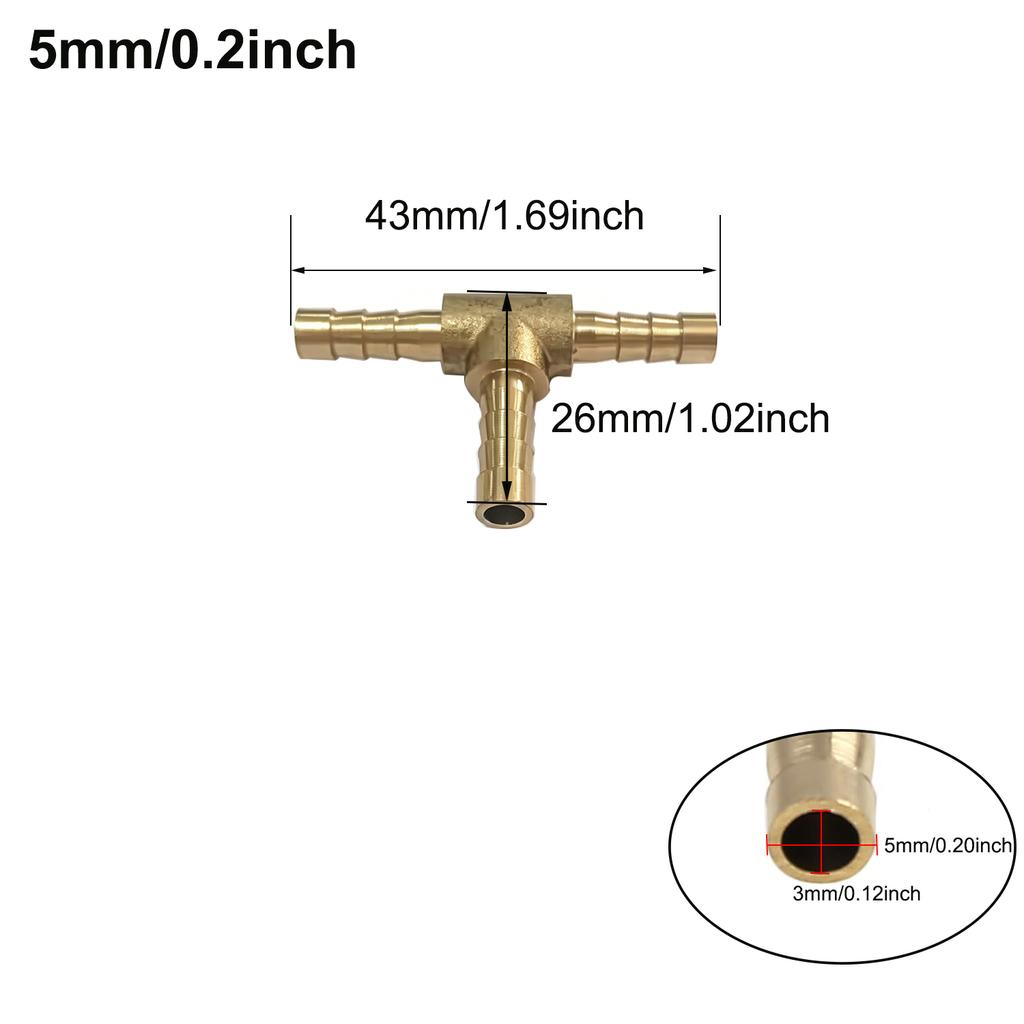 4/5/6/8/10/12/14/19mm Hose Barb Tail Tee 3 Ways Reudcing Brass Pipe Fitting Splitter Coupler Adapter Connector Water Gas Oil