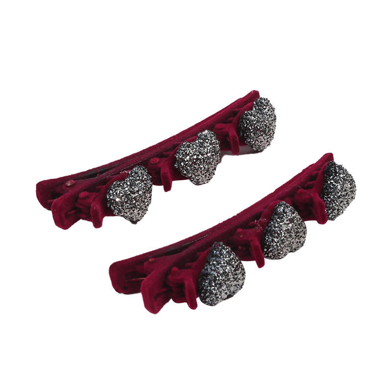 Double Layer Flocked Bangs Side Clip Crystal Love Heart Hair Braiding Hairpins Women Girls Clip Bangs Barrettes Hair Accessories Forehead Bangs Clip
