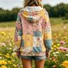Women's Casual Hooded Sweatshirt with Zipper Pockets Printed Design