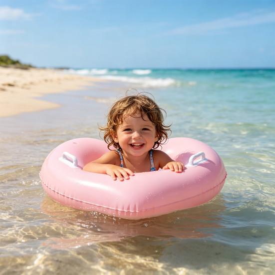Love Heart Kids Swimming Ring with Handle Summer Baby Inflatable Swim Ring Thickened PVC Pool Float Tube Ring Toy