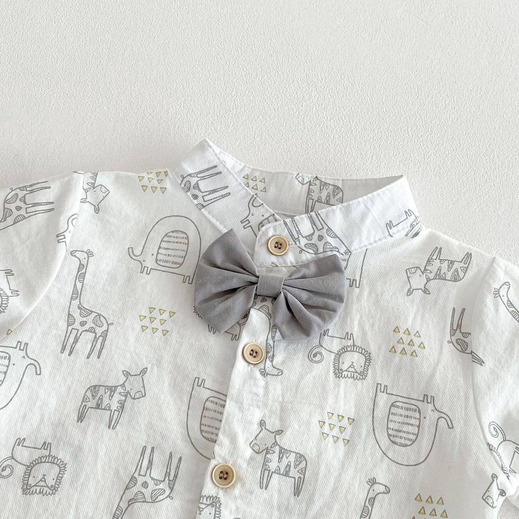 Korean Style Boys' Summer Suit: Formal 0-4 Years Short Sleeve Shirt, Shorts, & Bow Tie for Baby's First Birthday