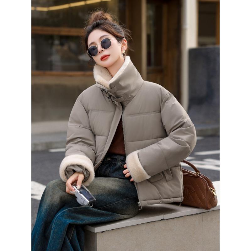 

Пальто из овечьей шерсти с большим лацканом и вставками, на пуху, хлопковое, для женской зимы, новая повседневная хлопковая одежда, хлопковые куртки толстые. XXL хаки