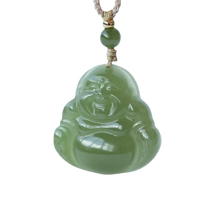 Natural Qingshui Hetian Jade Buddha Pendant, Maitreya Buddha Big Belly Buddha Jade Necklace for Women, Laughing Buddha Jade Pendant
