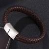 Punk Men Bracelet Bangles Black Brown Leather Bracelet Male Stainless Steel Clasp Fashion Wristband Gift
