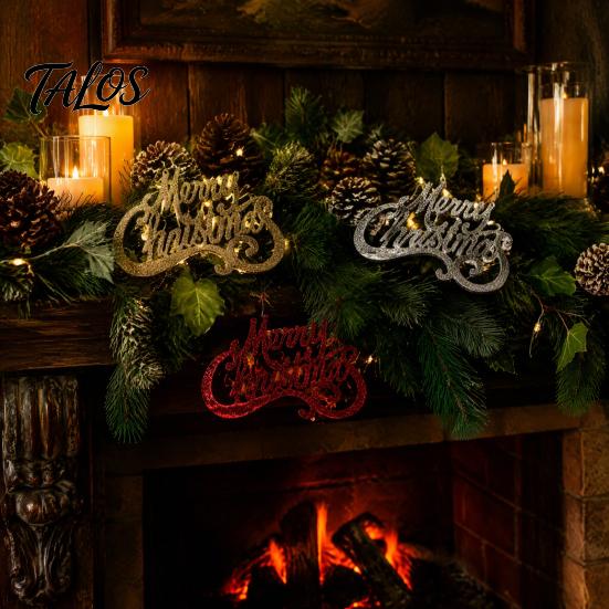 Store Window Holiday Decor Merry Christmas Letter Sign for Tree, Glitter Plastic Hanging Xmas Tree Decorations Ornaments, Sparkling Letters