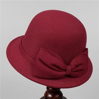 Pălărie elegantă din lână tip bazin toamnă și iarnă cu fundă pălărie pescarar temperament retro feminin pălărie de top