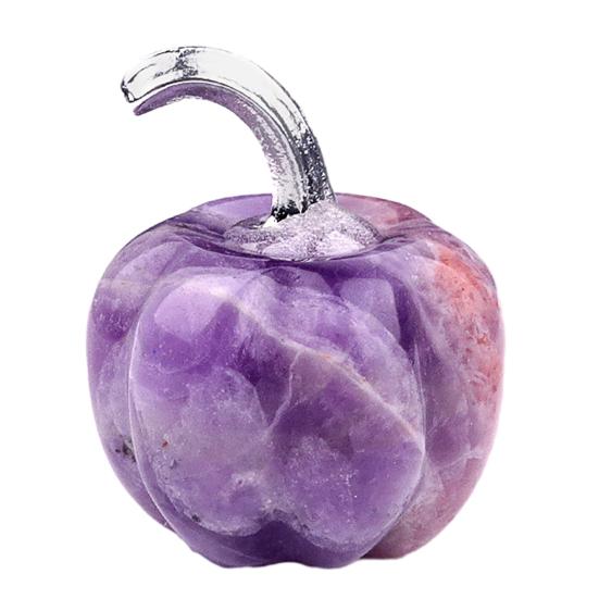 Natural Stone Pumpkin Figurine Mini Carved Gemstone Pumpkin Statue Healing Stones Ornaments for Fall Harvest Thanksgiving Halloween Home Decor