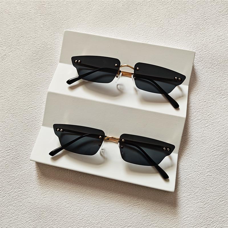 2pcs/Set Rimless Rectangle Women Fashion Sunglasses Designer Trendy Small Frame Summer Style Sun Glasses Outdoor Accessory