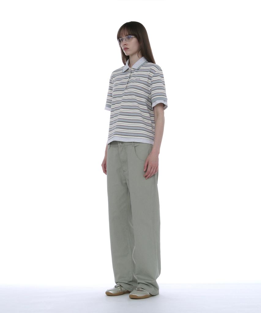 PARTIMENTO WOMEN Double Layered Stripe Polo Tee_Sky