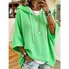 Plus Size Women's Waffle Hooded Sweatshirt Three Quarters Drop Sleeves