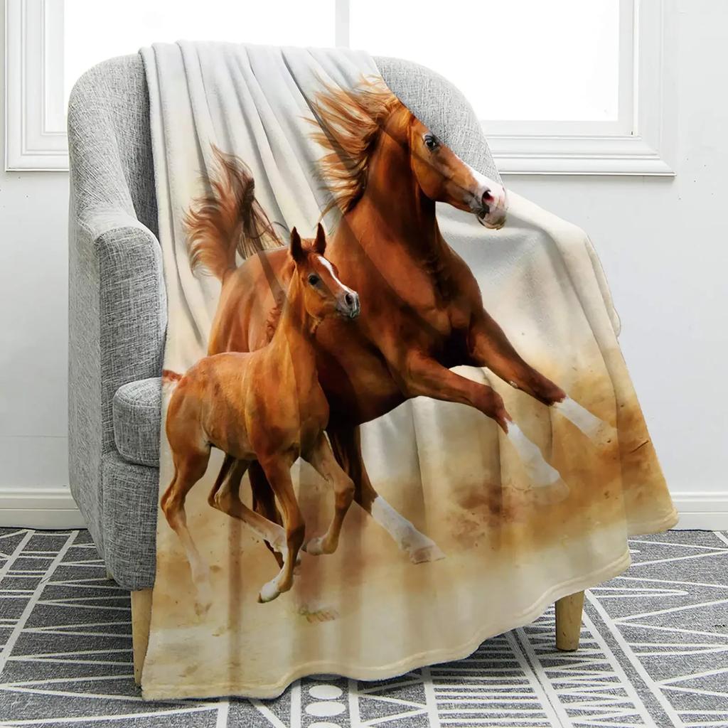 Horse Floral Blanket Animal Flower Pattern Print Throw Blanket Super Soft Comfortable Lightweight for Living Room for Kids Teens