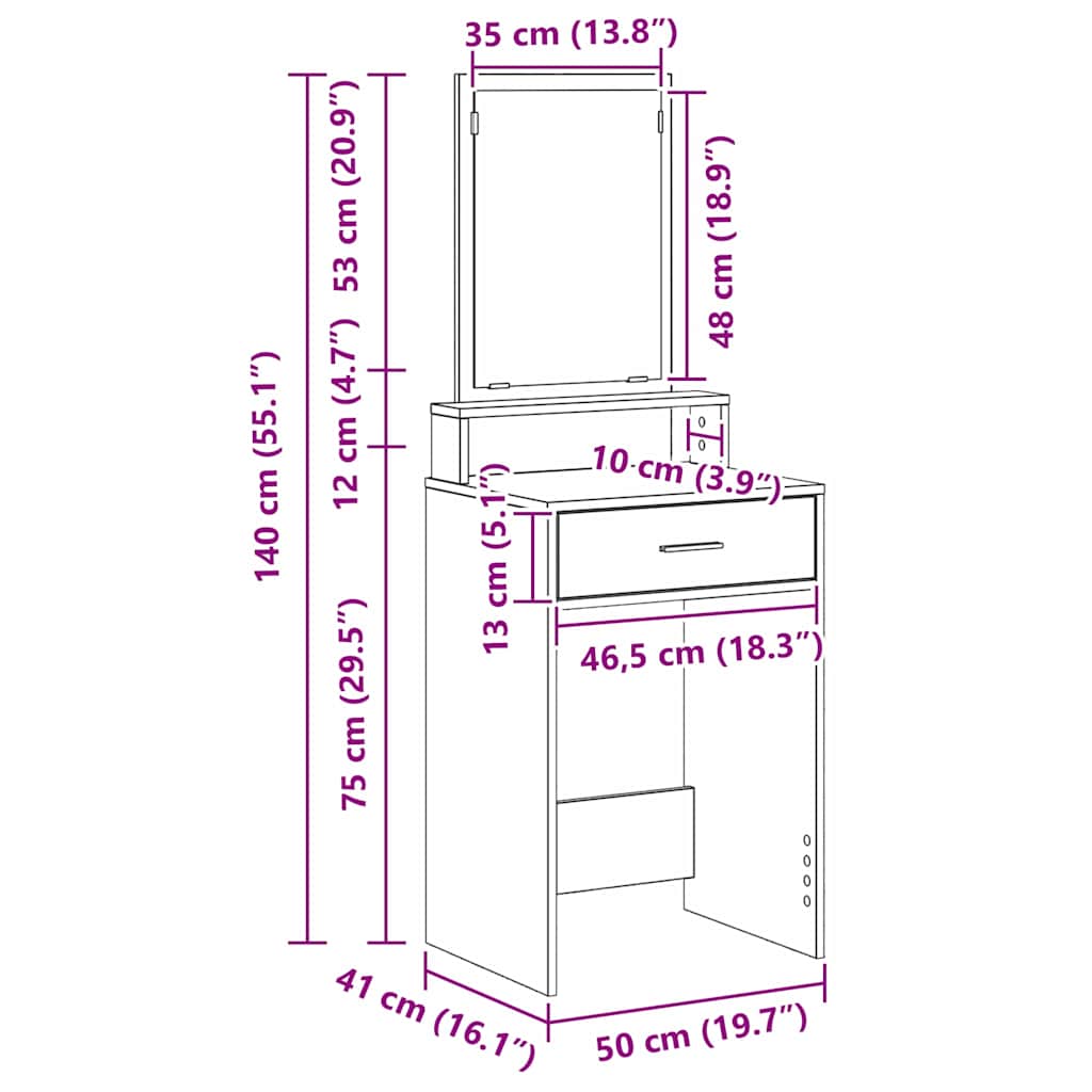 Makeup Table with Shelf Black Oak Look 50 x 41 x 140 cm