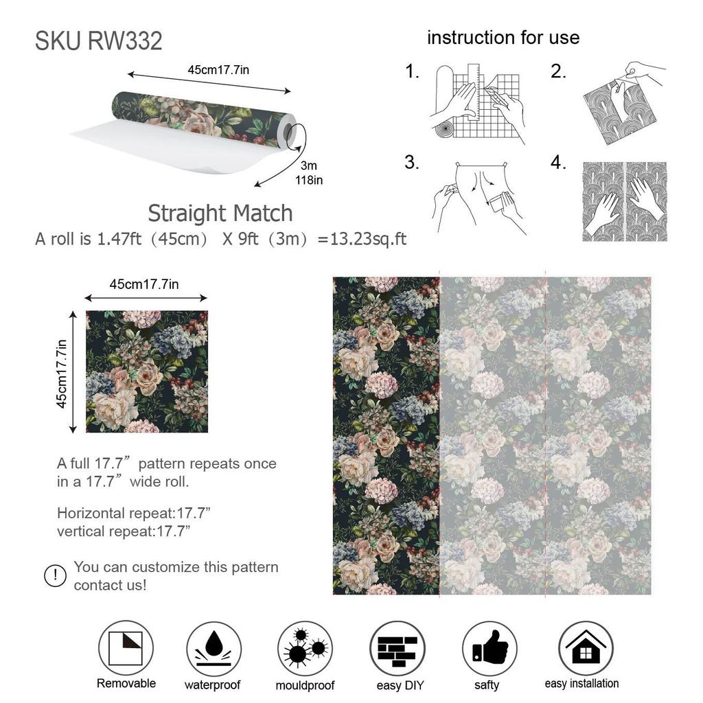 Dunkle Blume, grüne Pflanze, Retro, selbstklebend