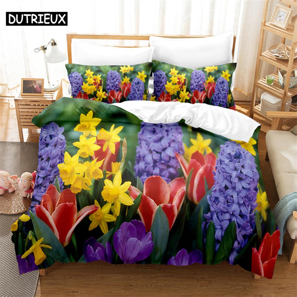 Pink Flowers Queen Bedding Set Duvet Cover Set Bedding Comforter Bedding Sets Bed Linen King Size Duvet Cover Bedding Set