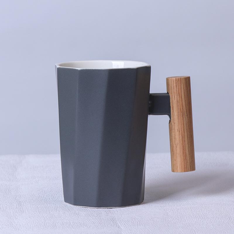 Nordic Wooden Handle Ceramic Mug Office Cup Creative Holiday Event Gift