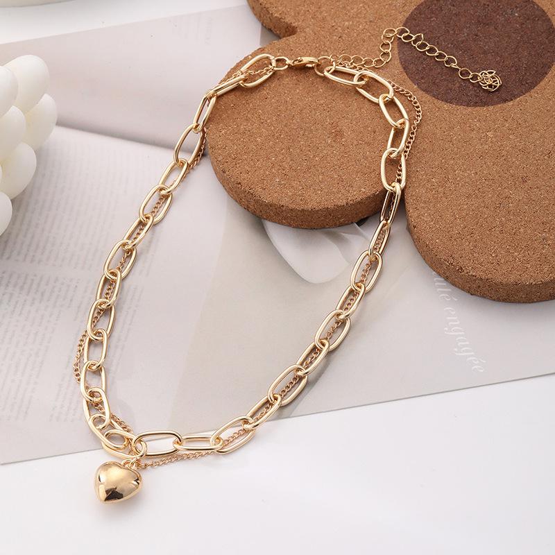 New Arrival Necklace Heart Pendant Thick Chain Heavy Metal Punk Style Multi-layer Clavicle Chain for Women