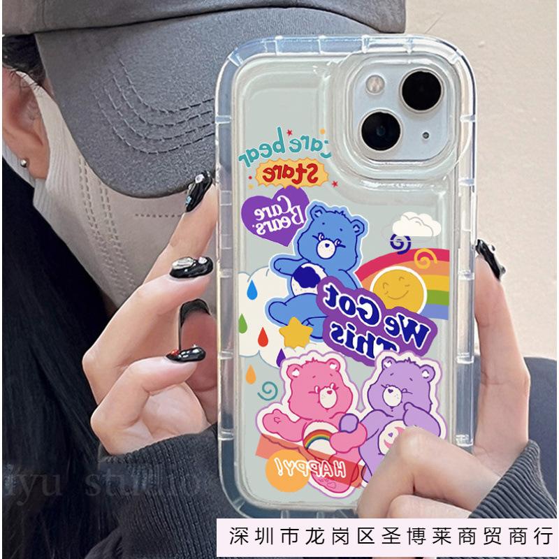 Cartoon Cute Rainbow Bear Suitable for iPhone11 Mobile Phone Case Airbag Shock Absorption Apple 12 Silicone Soft Case 15 All-inclusive