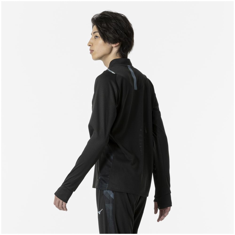 Mizuno Dry Aeroflow Long Highly Size 2XL Men's Half-Zip Shirt, Sleeve, Breathable, Black, (Product Code 32MAA554)