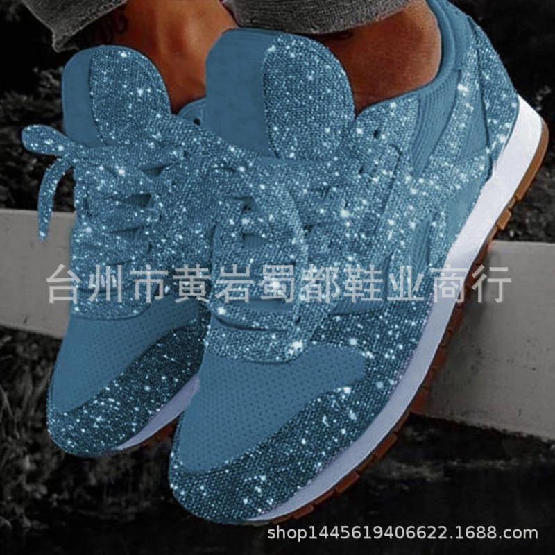

Autumn new large-size mesh breathable women s shoes hot-selling lace-up sports and leisure shoes sequined running shoes 43