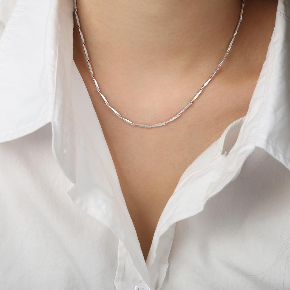 Light Luxury Gold And Steel Color Matching Bamboo Joint Geometric Texture Necklace Titanium Steel Personality Temperament Clavicle Chain