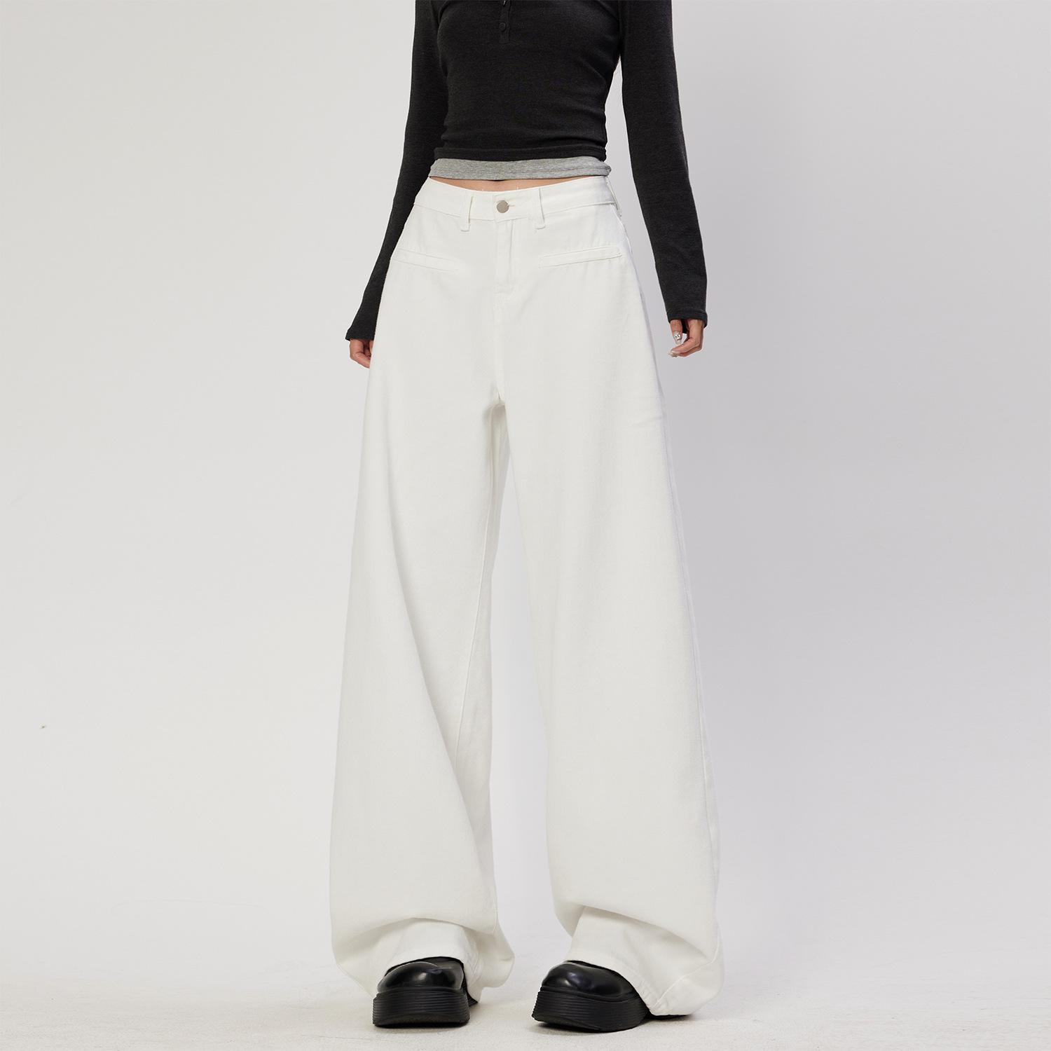 Spring 2026 Women s High-End White Wide-Leg Jeans - Pear Shape Flattering, Loose Straight, Floor-Length Style S