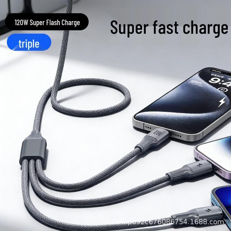 120W Three-in-One Original Fast Charge Cable: Type-C Mobile Data Charger