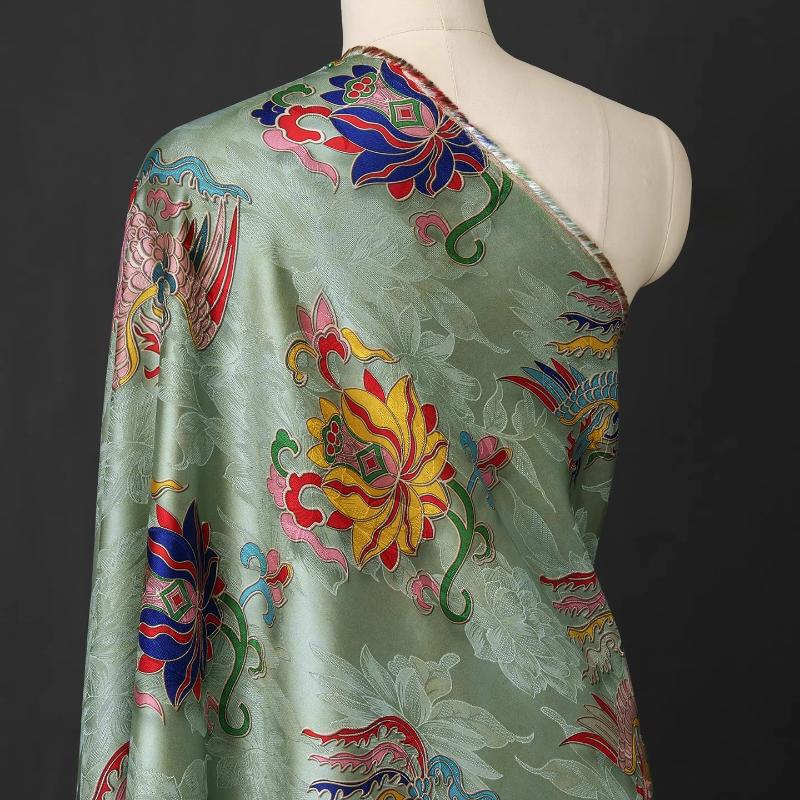 Light Green Phoenix Flower Pattern Jacquard Fabric Embossed Fabric DIY Sewing Material Cheongsam Dress Satin Garment Fabric