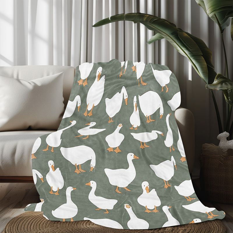 Vikama Minimalist Duck Print Flannel Blanket Soft Plush All Season Throw For Living Room Bedroom Office Camping