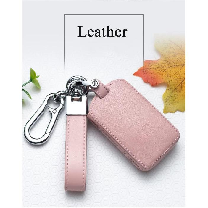 SANRILY Pink Leather Key Fob Cover for Volvo XC90 2019 2020 2021 XC60 S90 V90 XC40 V60 Keyless Full Protector Smart Key Case Shell with Keychain
