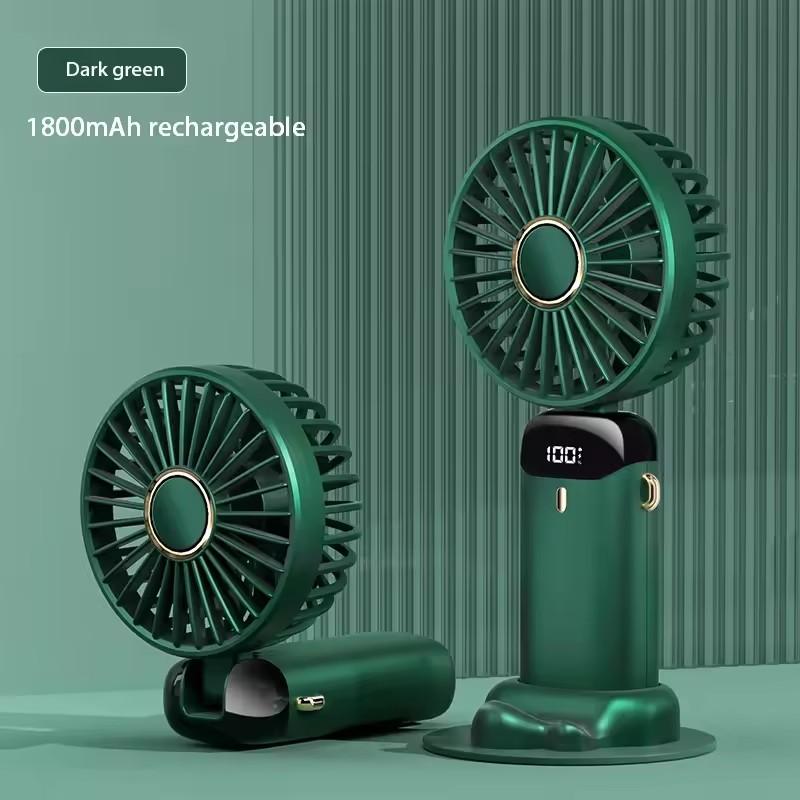 

Mini Cute Handheld Folding Fan Portable Desktop Mobile Phone Holder 5 Gear Fan USB Rechargeable Free Battery Table Fan зелений