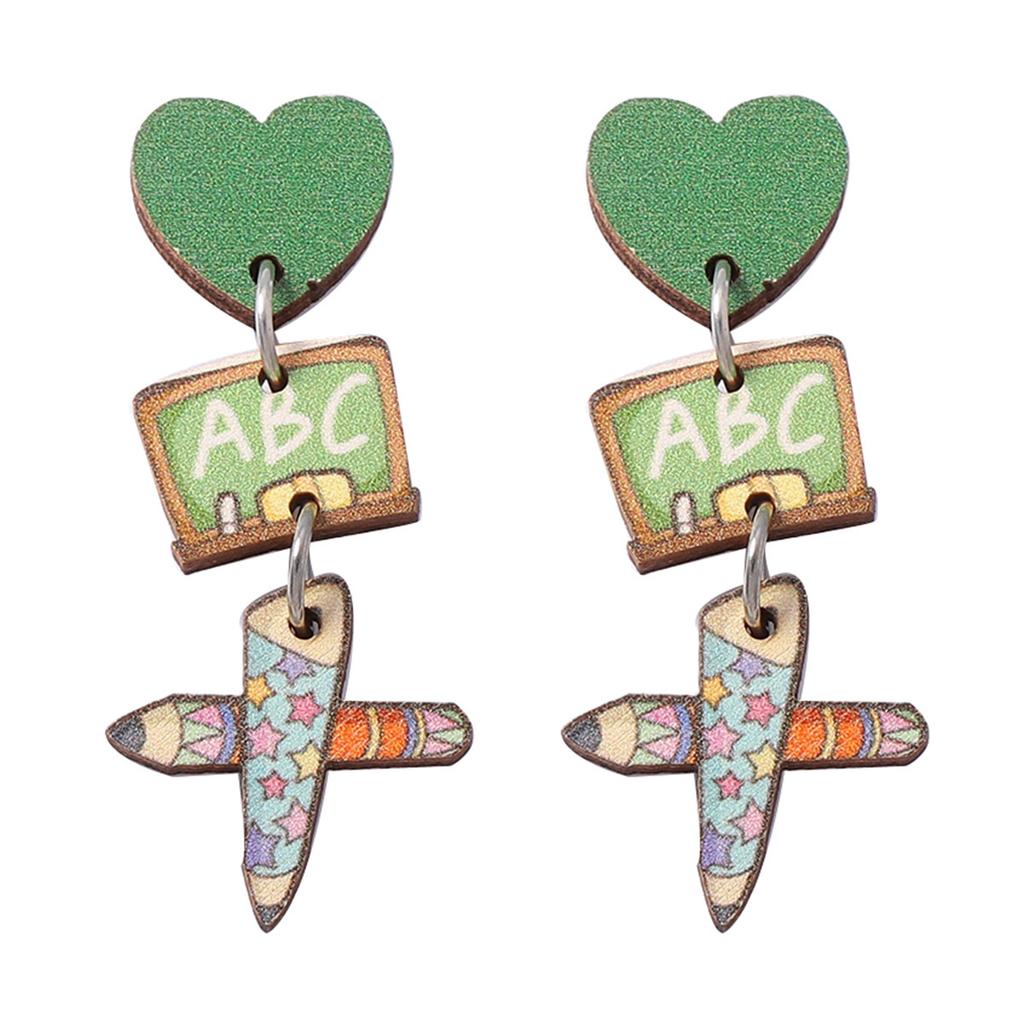 Children's fun painted printing wooden stationery modeling earrings cute college style personalized vacation travel women's models